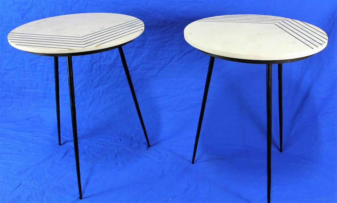 PAIR OF WHITE MARBLE TOP IRON BASE SIDE TABLES (1 of 4)