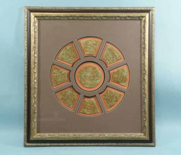 FRAMED SHADOW BOX OF MOUNTED CARVED JADE WELCOME P: FRAMED SHADOW BOX OF MOUNTED CARVED JADE WELCOME PLAQUE. Height: 41 and 23 in. by Width: 38 and 23 in.