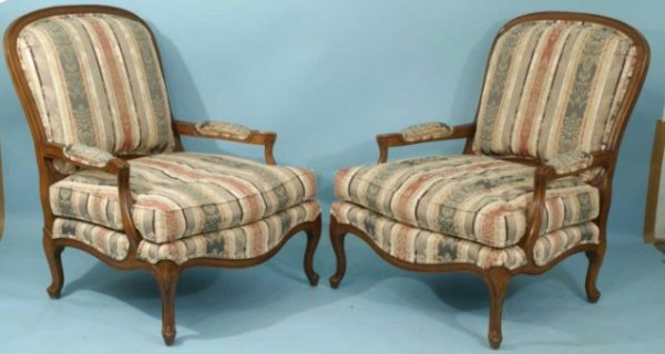 PAIR OF FRENCH LOUIS XV STYLE BERGERES: PAIR OF FRENCH LOUIS XV STYLE BERGERES. Height: 38 in. by Width: 31 in. by Depth: 35 IN.
