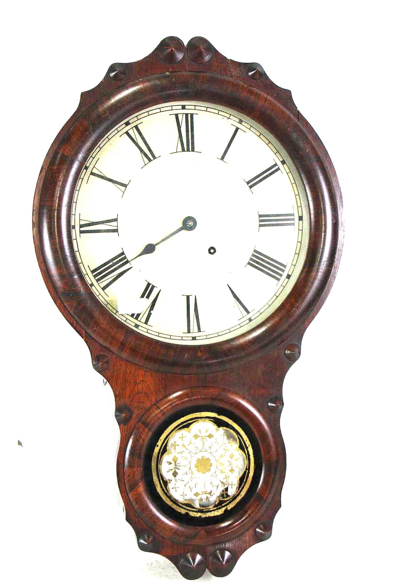 19th CENTURY SETH THOMAS WALL CLOCK: 19th CENTURY SETH THOMAS WALL CLOCK. Height: 25.25 in. by Width: 15 in. by Depth: 3.5 in.
