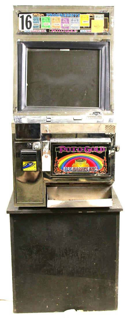 POT 'O GOLD PROGRESSIVE SLOT MACHINE: POT 'O GOLD PROGRESSIVE SLOT MACHINE Height: 65 in. by Width: 24 in. by Depth: 24