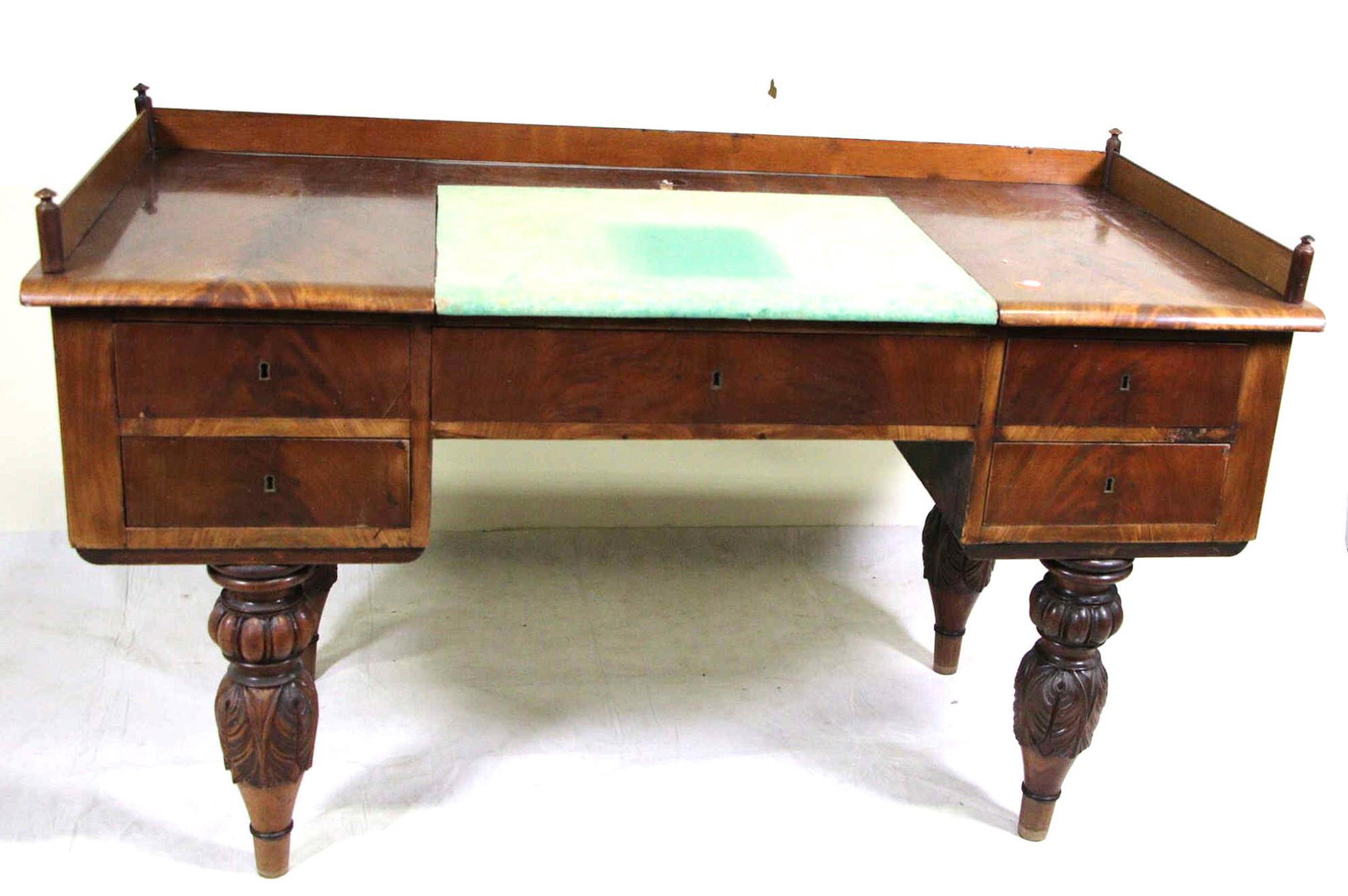 19th CENTURY MAHOGANY FIVE DRAWER DESK: 19th CENTURY MAHOGANY FIVE DRAWER DESK. Height: 35 in. by Width: 57.5 in. by Depth: 27 in.