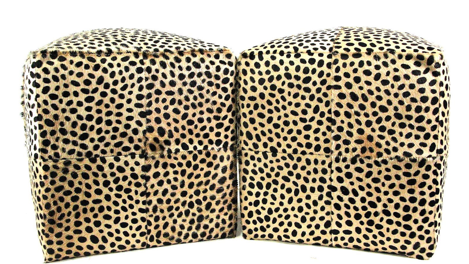 PAIR OF POUF CUBE CHEETA PRINT: PAIR OF POUF CUBE CHEETA PRINT. Height: 18 in. by Width: 17 in. by Depth: 17 in.
