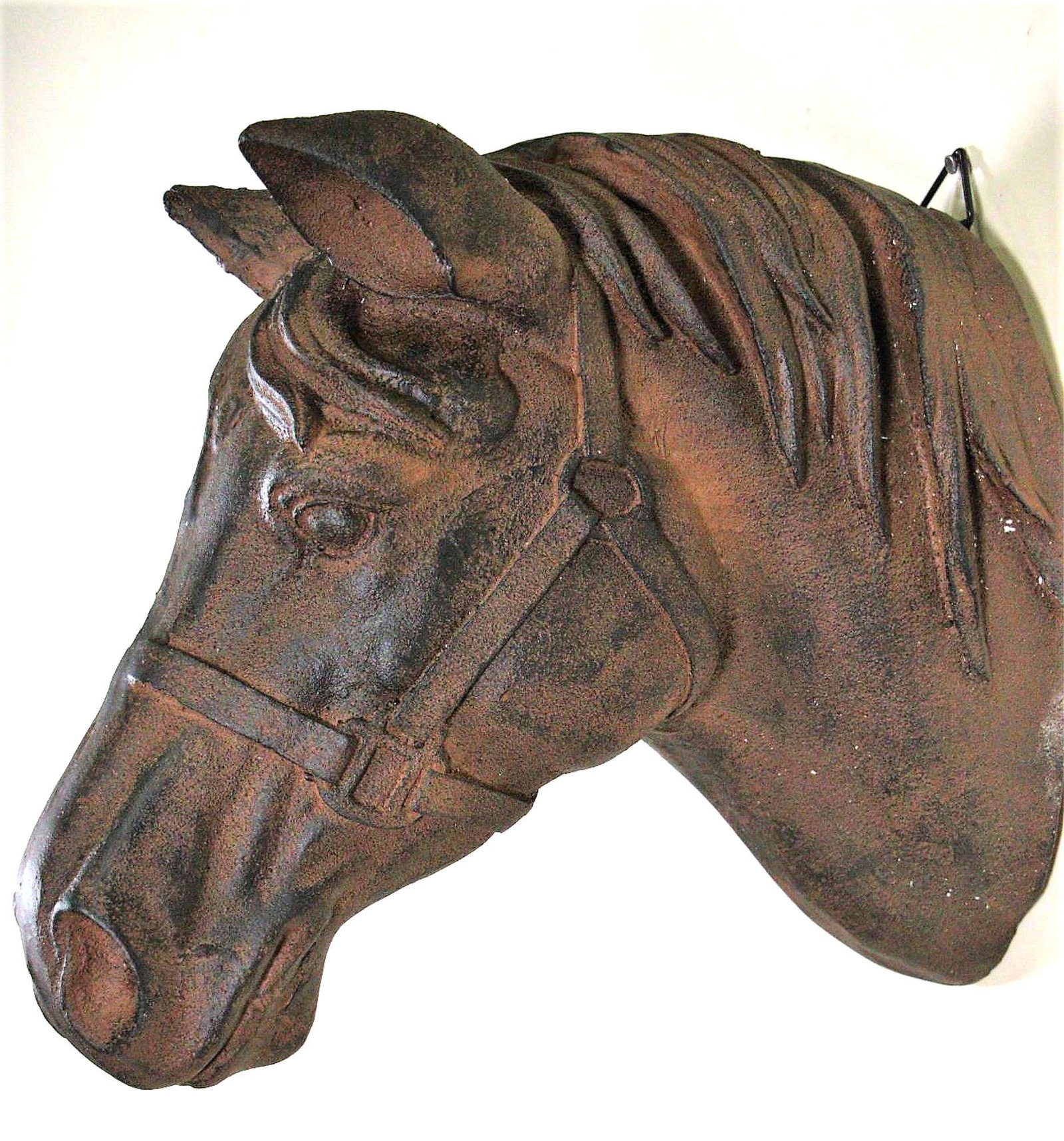 ESTATE STONE WALL MOUNT HORSE HEAD: ESTATE STONE WALL MOUNT HORSE HEAD. Height: 12 in. by Width: 4 in. by Depth: 14 in.