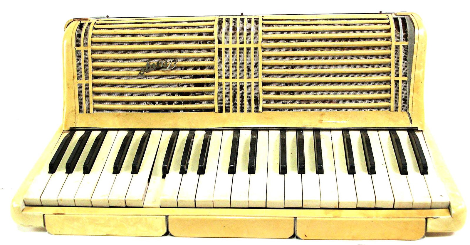 VINTAGE HOHNER TANGO ACCORDION: VINTAGE HOHNER TANGO ACCORDION - OLD BELLOWS BUT WORKS GREAT FOR IT'S AGE, NETTING/SCREENS NEED REPLACEMENT. SOLD AS-IS.