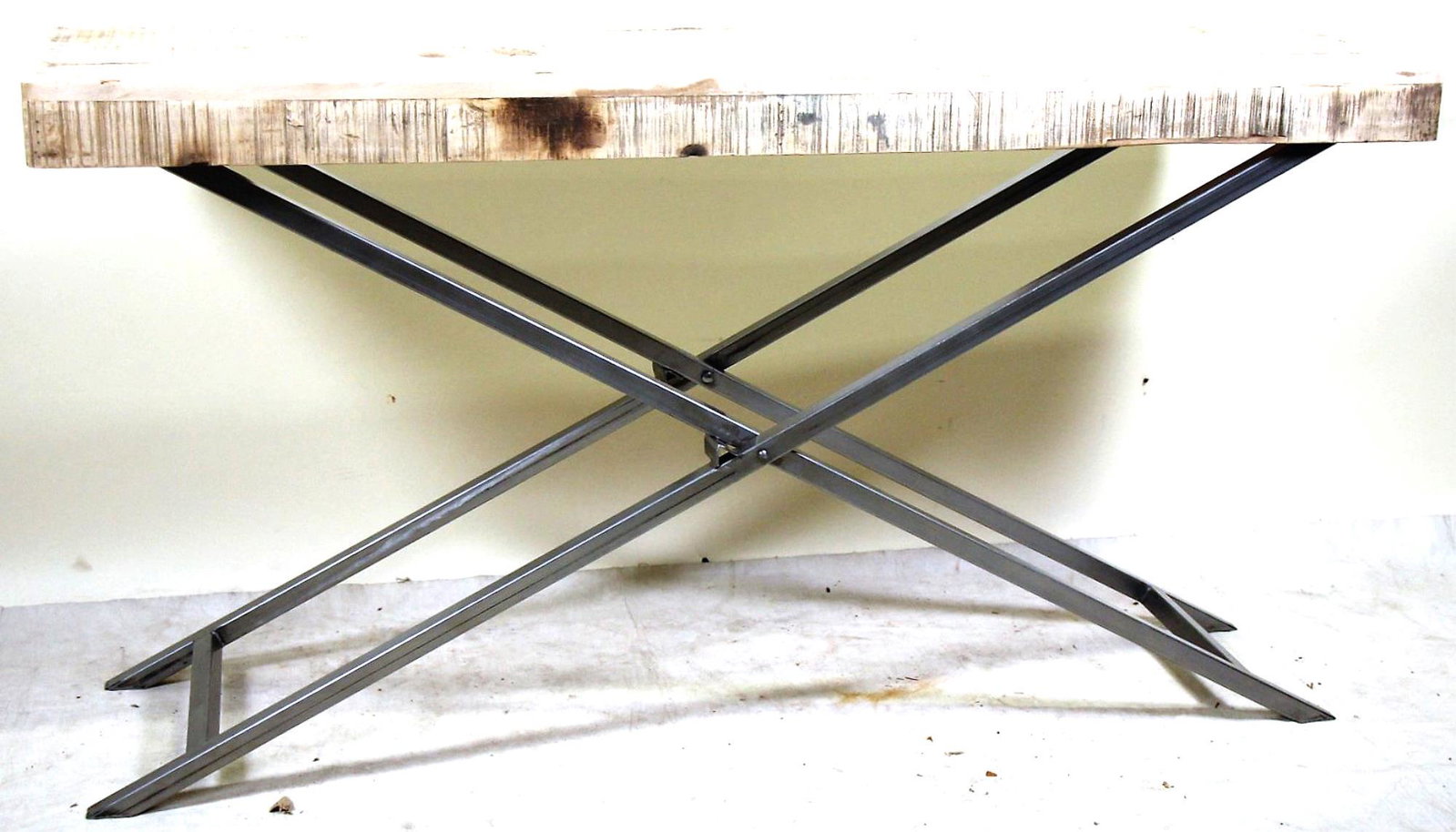 CONTEMPORARY WOOD TOP POP-UP CONSOLE TABLE: CONTEMPORARY WOOD TOP POP-UP CONSOLE TABLE. Height: 30 in. by Width: 55 in. by Depth: 15 in.