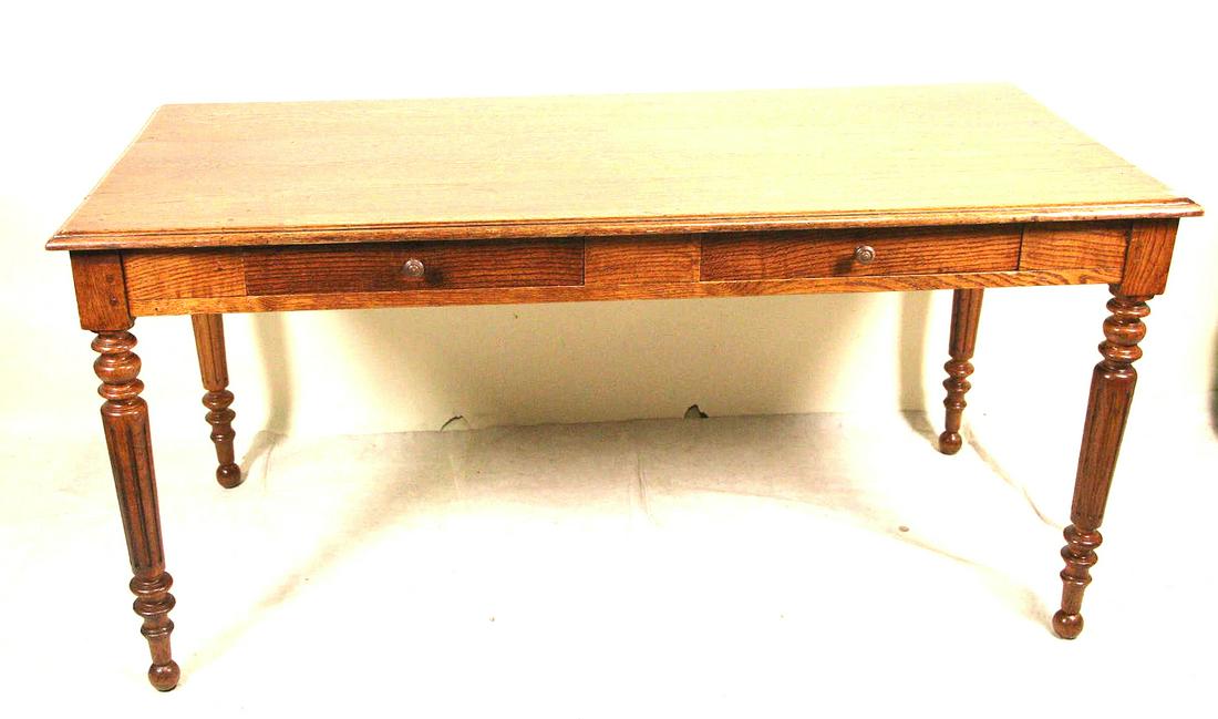 ANTIQUE OAK DESK W/TWO DRAWERS: ANTIQUE OAK DESK W/TWO DRAWERS Height: 31 in. by Width: 63 in. by Depth: 29