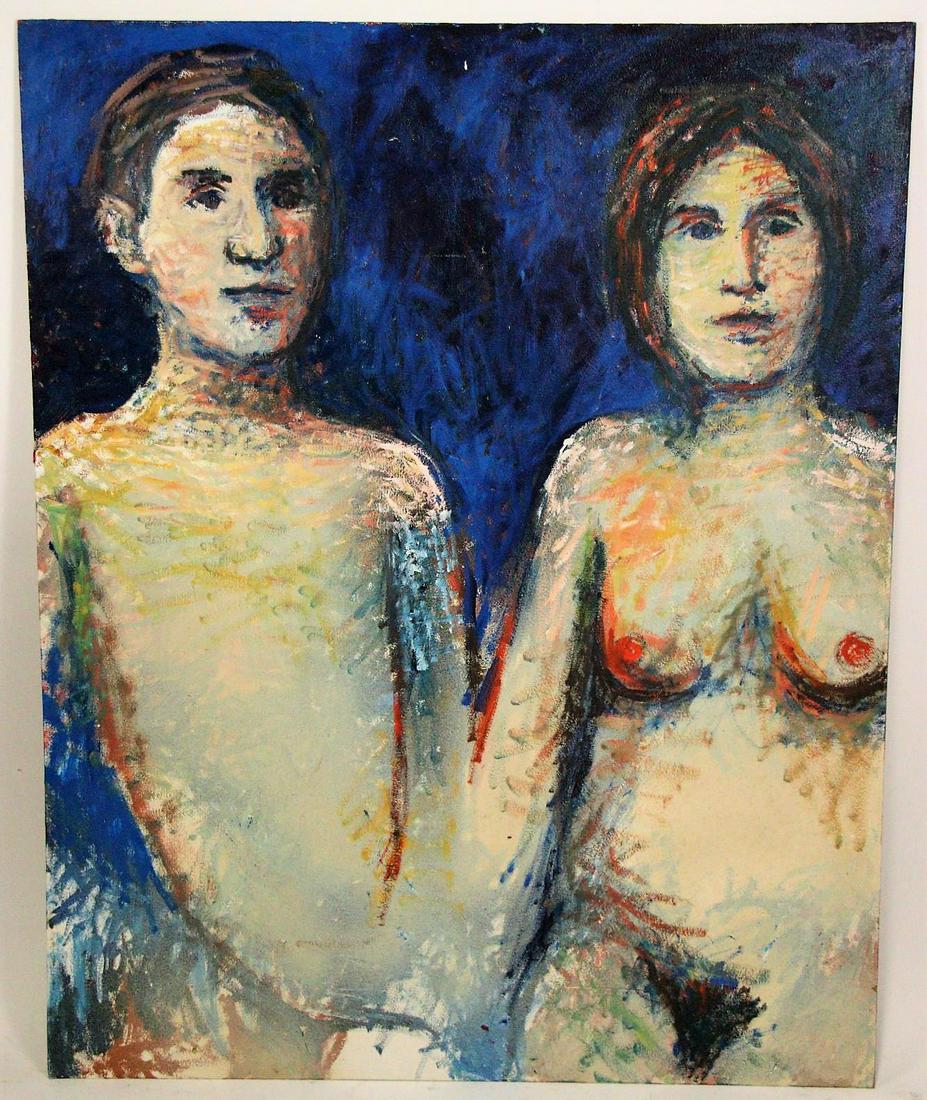 HERB MEARS "COUPLE" ACRYLIC ON PANEL PAINTING: HERB MEARS (AMERICAN 1923-1999) "COUPLE" ACRYLIC ON PANEL PAINTING. Height: 30 in. by Width: 24 in.