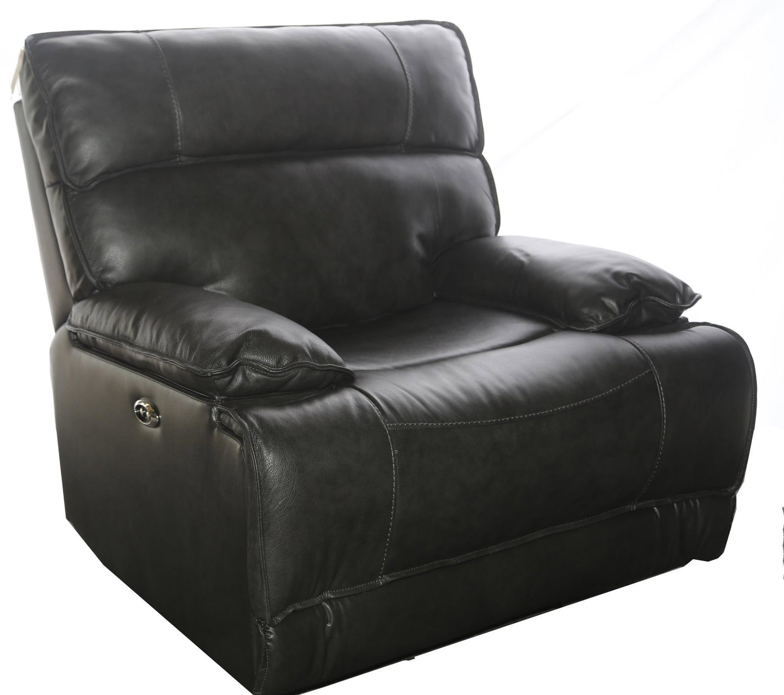 CHARCOAL LEATHER POWER RECLINER: CHARCOAL LEATHER POWER RECLINER. Height: 40 in. by Width: 44 in. by Depth: 40 in.