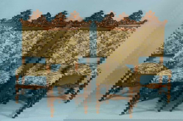 SET OF SIX ROCOCO STYLE DINING SIDE CHAIRS: SET OF SIX ROCOCO STYLE DINING SIDE CHAIRS. Height: 49 in. by Width: 19 in. by Depth: 17 1/2 in.