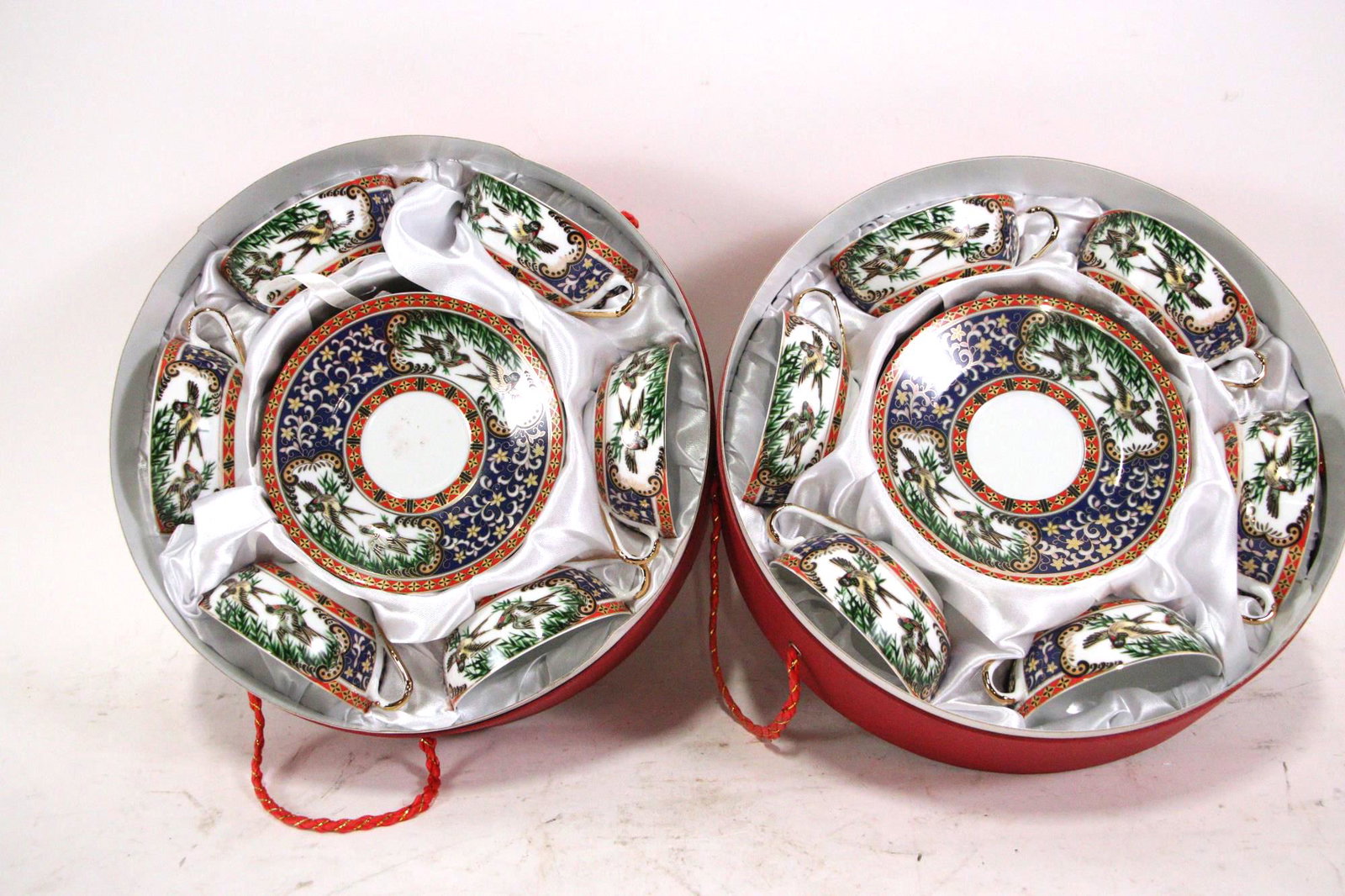 12 TEA CUPS AND 12 SAUCERS: 12 TEA CUPS AND 12 SAUCERS. Height: 2 in. by Width: 5.75 in. by Depth: 5.75 in.