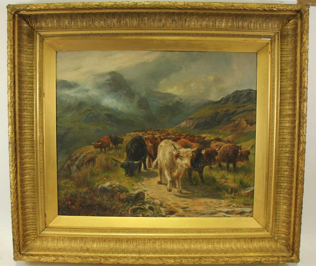 19th CENTURY SCOTTISH HIGHLANDS HERD OIL ON CANVAS (1 of 7)