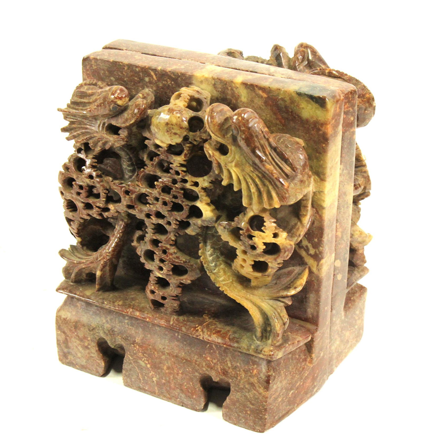 PAIR OF CIRCA 1900 CARVED SOAPSTONE BOOKENDS (1 of 2)