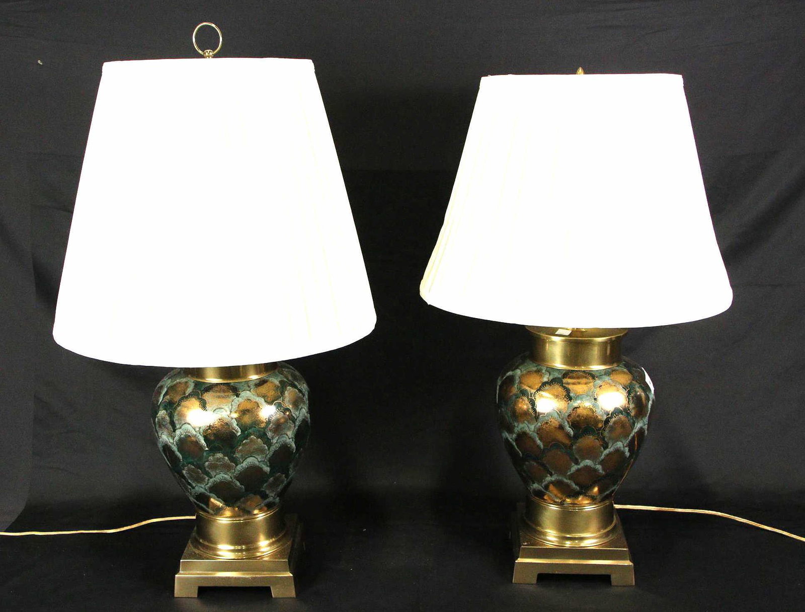 PAIR OF ART DECO STYLE BRASS & PORCELAIN LAMPS (1 of 3)
