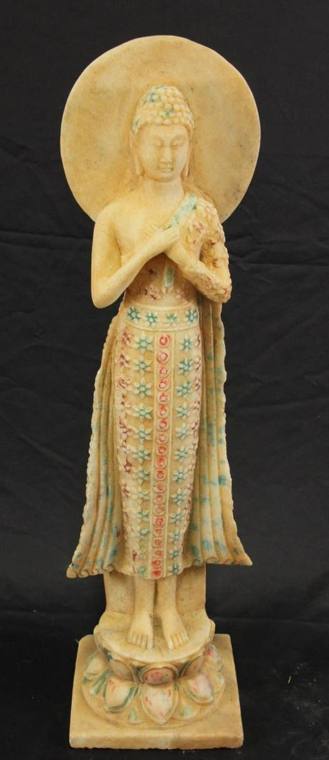 CARVED & PAINTED MARBLE STANDING BUDDHA WITH AURA (1 of 5)