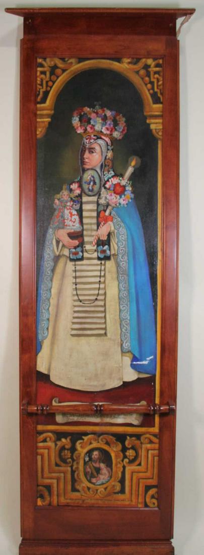 CUSCO SCHOOL SISTER ANA MARIA VICENT OIL ON CANVAS: CUSCO SCHOOL SISTER ANA MARIA VICENT DE SAN JUAN EVANGELISTA OIL ON CANVAS. SOLD AS IS. Height: 100 in. by Width: 28 in.