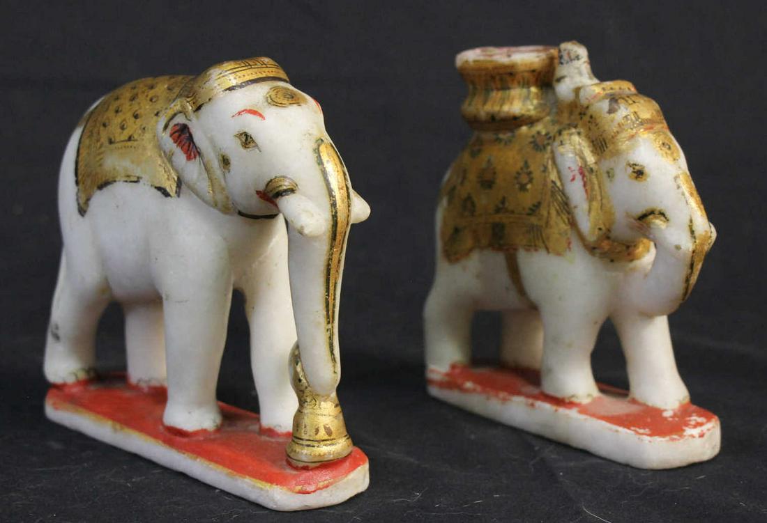 SET OF TWO CARVED & PAINTED ALABASTER INDIAN ELEPH (1 of 6)