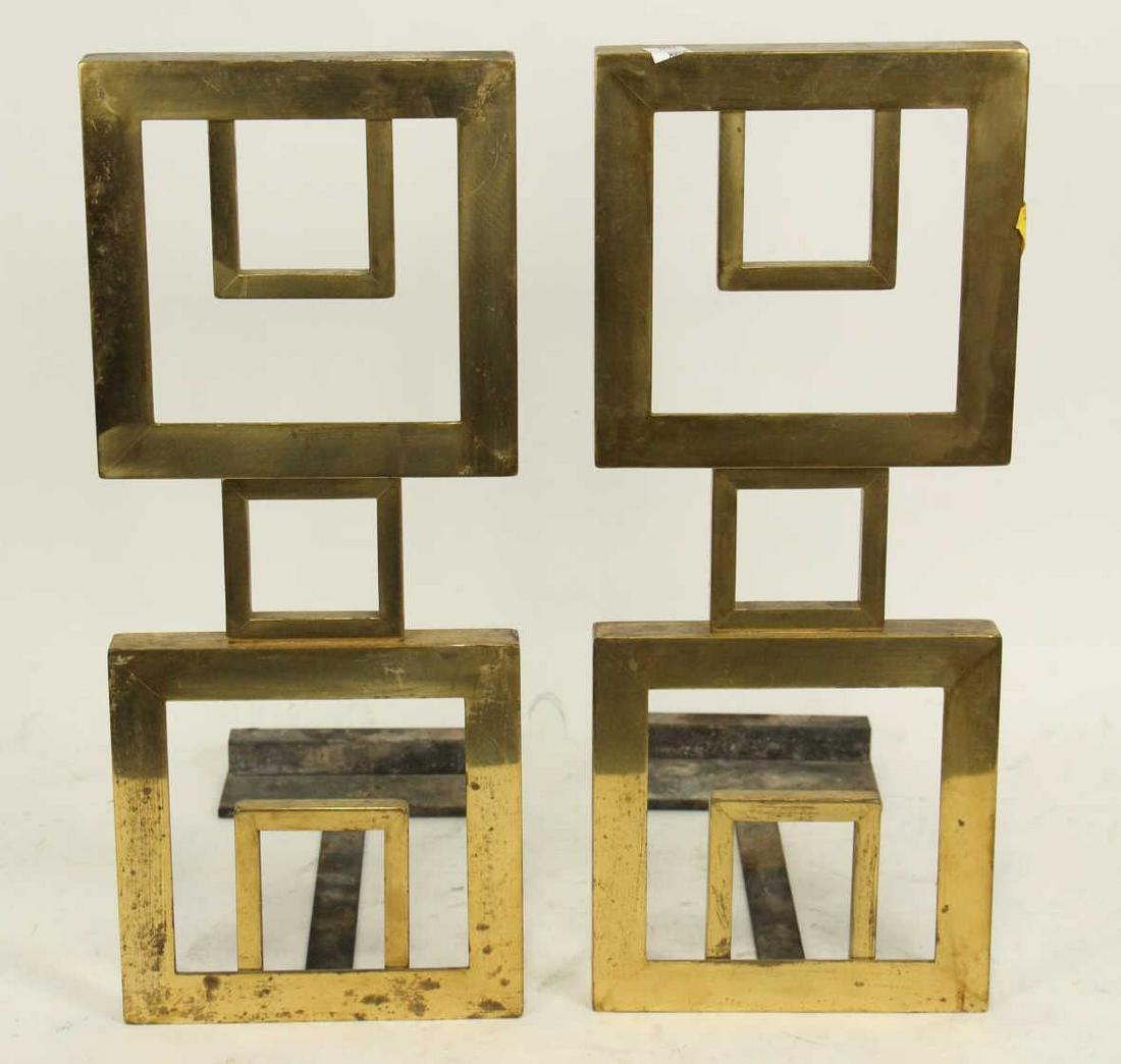 ART DECO GILT BRASS METAL ANDIRONS: ART DECO GILT BRASS METAL ANDIRONS. FROM THE ESTATE OF LEE HILL. Height: 19.5 in. by Width: 8 in. by Depth: 13 in.