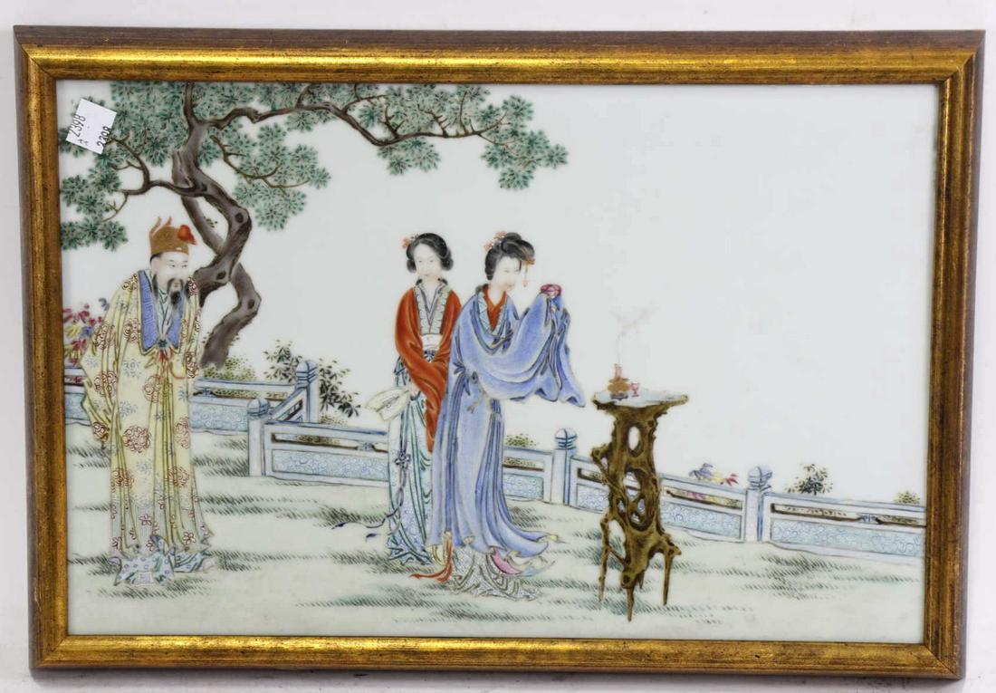 19th CENTURY CHINESE GARDEN SCENE PORCELAIN PLAQUE (1 of 4)