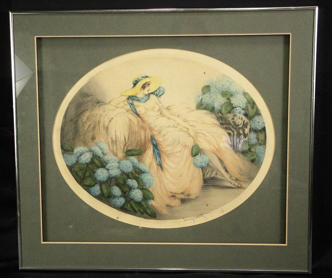 CIRCA 1919 LOUIS ICART LADY IN GARDEN (1 of 5)