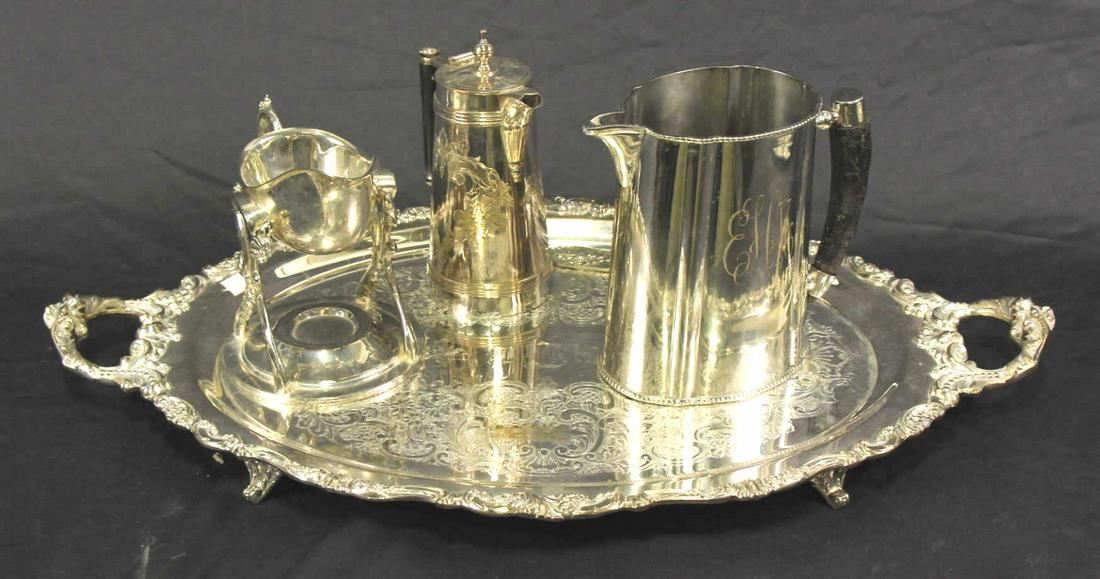 SILVER PLATED PLATTER & THREE SERVING PIECES (1 of 5)