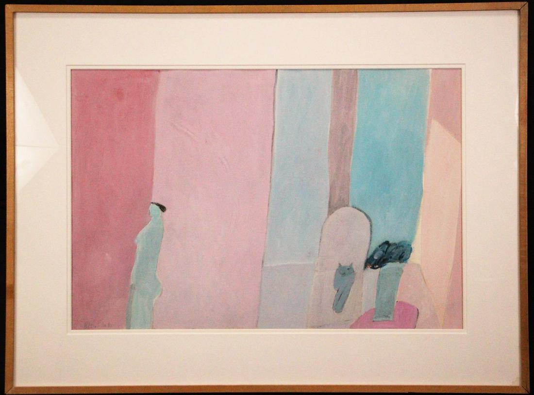 JOY LAVILLE "WOMAN & CAT" GOUACHE ON PAPER (1 of 5)