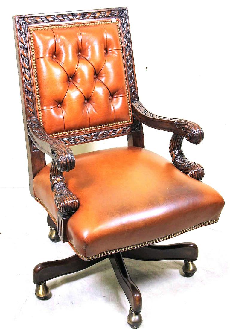 TRADITIONAL STYLE BUTTON TUFTED LEATHER ARMCHAIR (1 of 6)