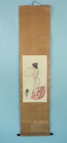 VINTAGE CHINESE SCROLL BY HUANG ZHOU: VINTAGE CHINESE SCROLL BY HUANG ZHOU. Height: 66 in. by Width: 17 in.