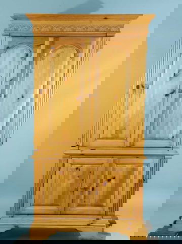 PINE ENTERTAINMENT CENTER: PINE ENTERTAINMENT CENTER. Height: 76 1/2 in. by Width: 42 1/2 in. by Depth: 22 in.