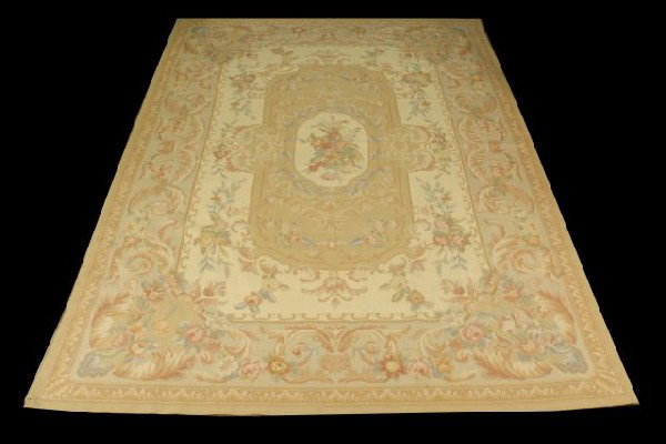 HAND WOLVEN SILK AUBUSSON RUG: HAND WOLVEN SILK AUBUSSON RUG. Height: 9 ft. 0 in. by Width: 6 ft. 0 in.