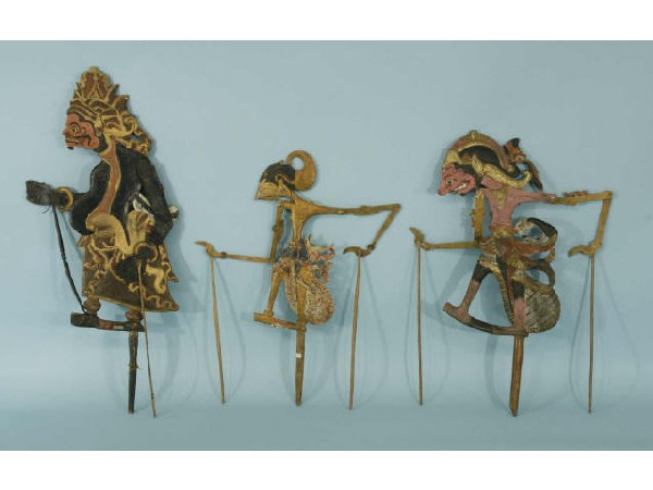 SET OF THREE SHADOW PUPPETS: SET OF THREE SHADOW PUPPETS. Height: 18 in. by Width: 10 in. by Depth: 2 in.
