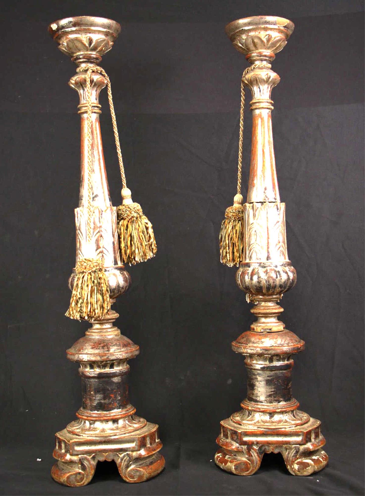 PAIR OF ANTIQUE SILVERLEAF PRICKET STICKS (1 of 4)