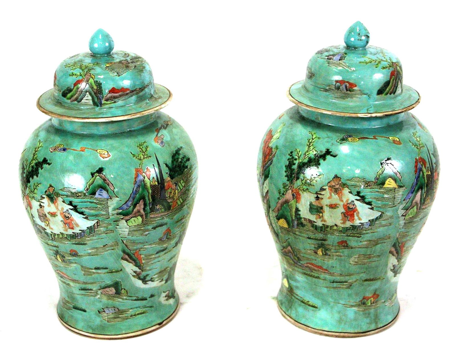 PAIR OF CHINESE PORCELAIN LIDDED TEMPLE JARS (1 of 4)