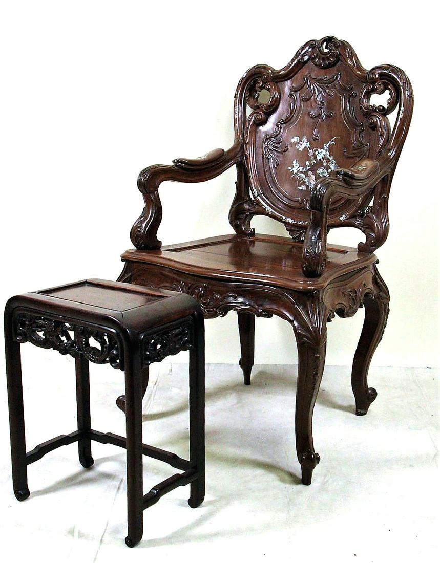 ANTIQUE CHINESE ROSEWOOD ARMCHAIR AND SIDE TABLE (1 of 9)