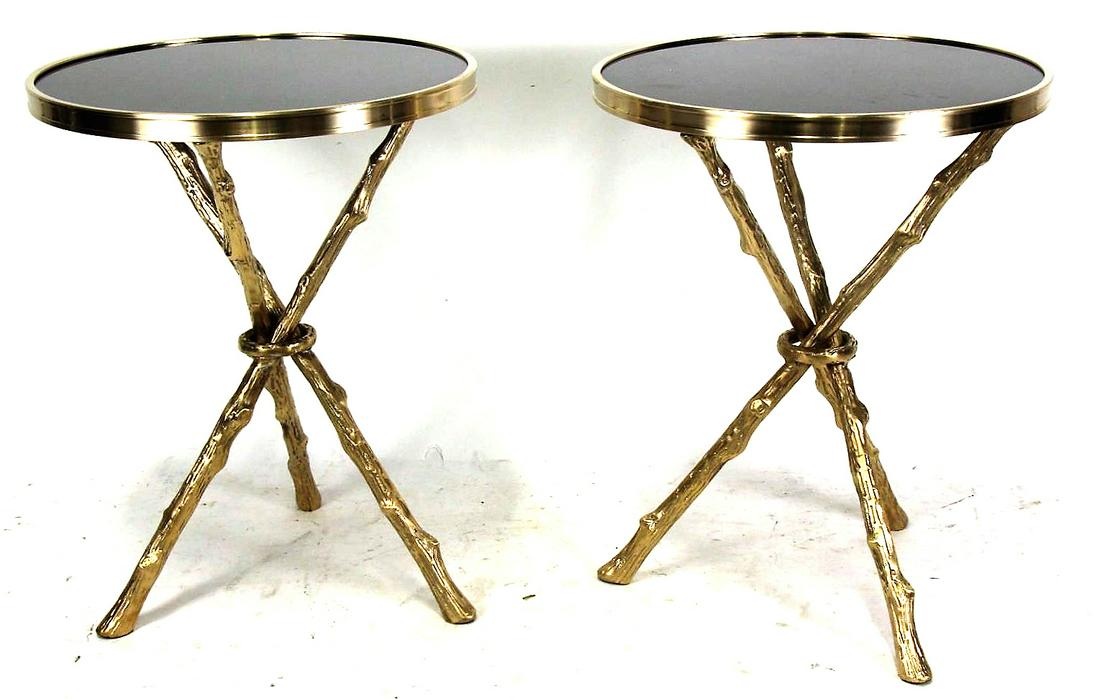 PAIR OF ROUND GOLD AND BLACK ACCENT TABLES (1 of 3)