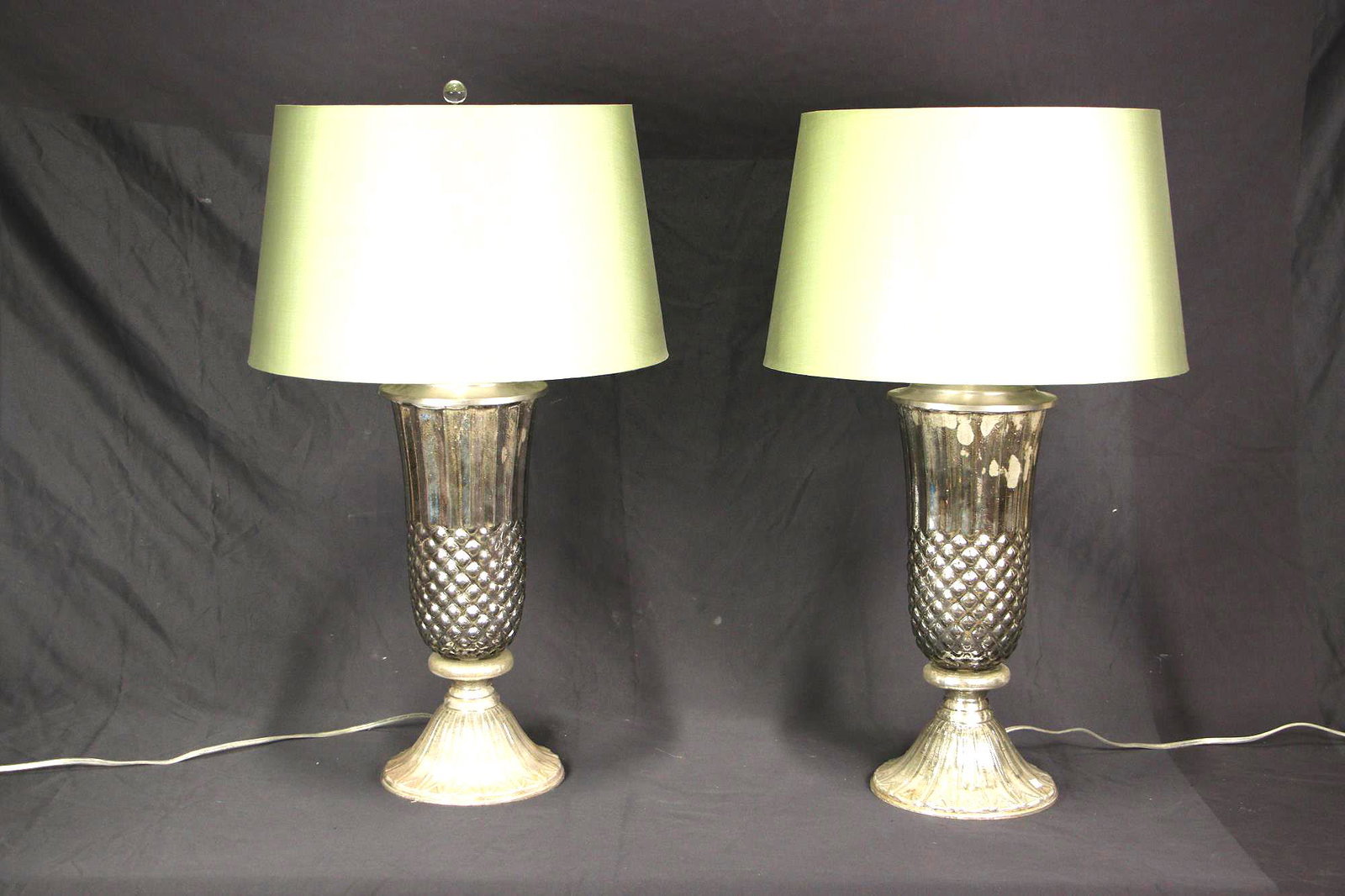 PAIR OF MERCURY GLASS LAMPS: PAIR OF MERCURY GLASS LAMPS. Height: 31 in. by Width: 15 in. by Depth: 7 in.