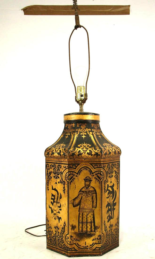 PAIR OF ANTIQUE CHINOISERIE TEA TIN LAMPS (1 of 5)