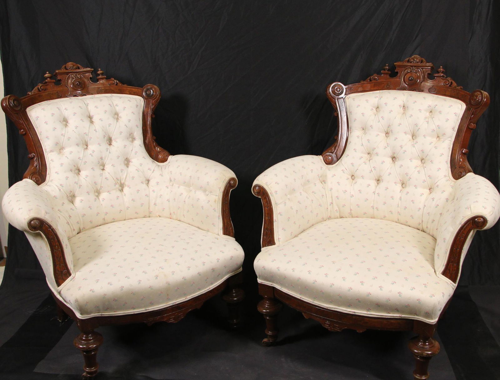 PAIR OF VICTORIAN UPHOLSTERED ARMCHAIRS (1 of 7)