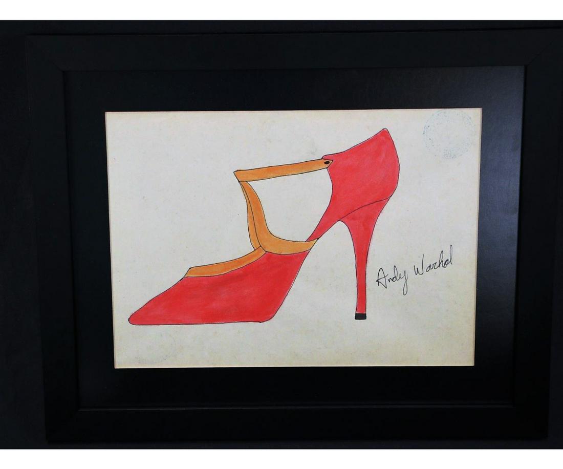 ANDY WARHOL RED SHOE DRAWING SIGNED ESTATE STAMP (1 of 3)
