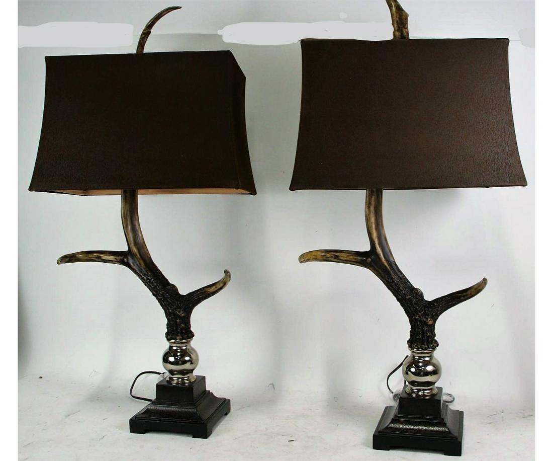 PAIR OF STAG HORN LAMPS (1 of 4)