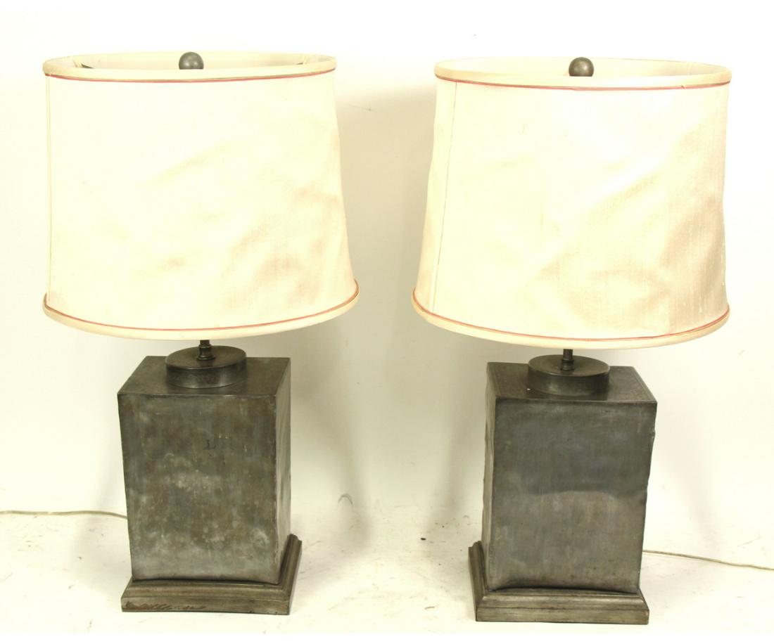 PAIR OF ANTIQUE PEWTER TEA CANS NOW LAMPS (1 of 4)