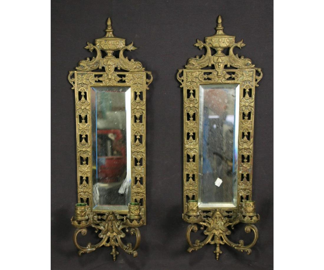 PAIR OF ANTIQUE TWO CANDLE WALL SCONCES (1 of 3)