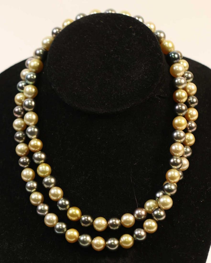 YELLOW & GREY TAHITIAN PEARL NECKLACE: YELLOW & GREY TAHITIAN PEARL NECKLACE