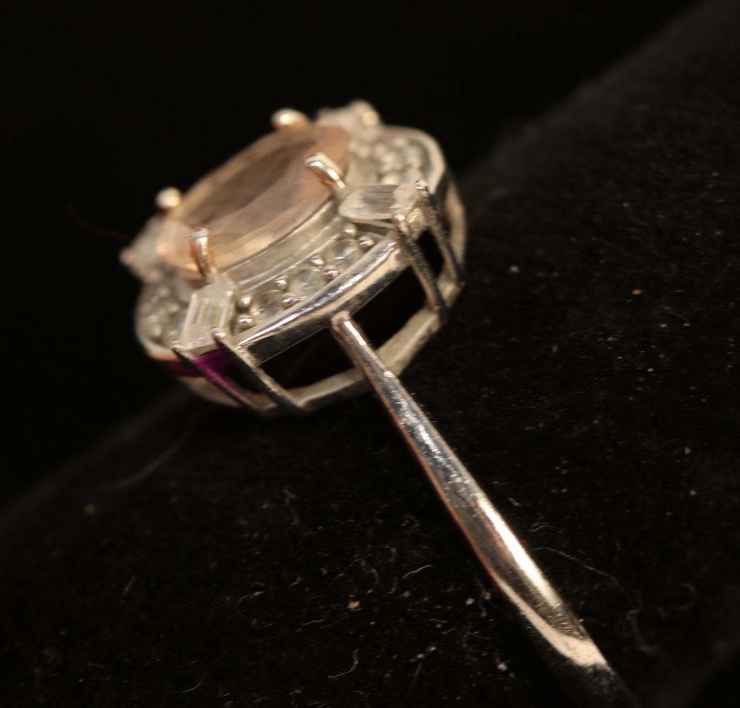 STERLING SILVER MORGANITE & TOPAZ RING (1 of 2)