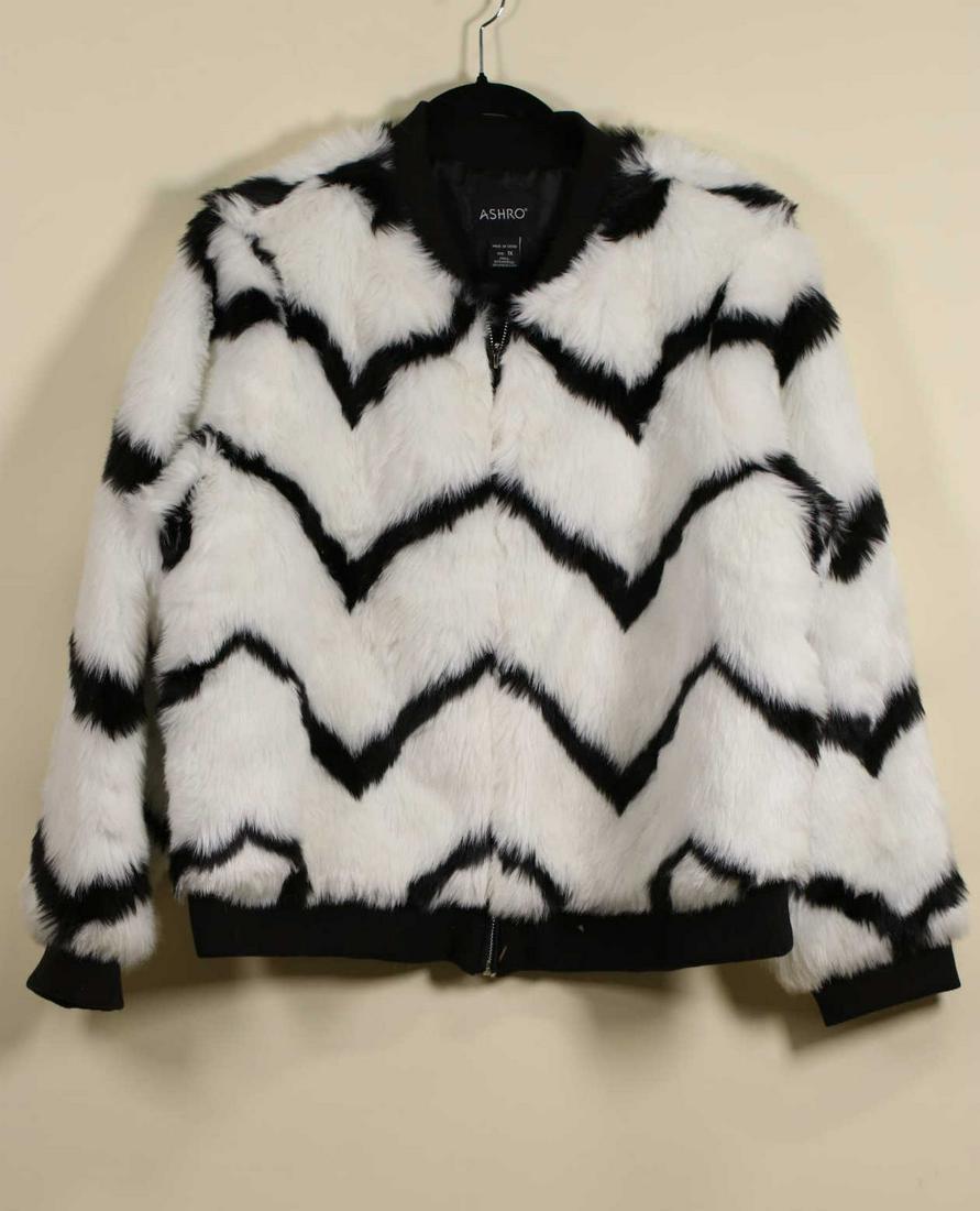 LADIES WHITE AND BLACK STRIPED FAUX FUR JACKET (1 of 2)