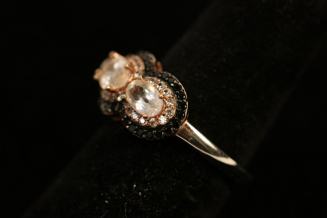 STERLING SILVER MORGANITE BLACK SPINEL RING (1 of 2)