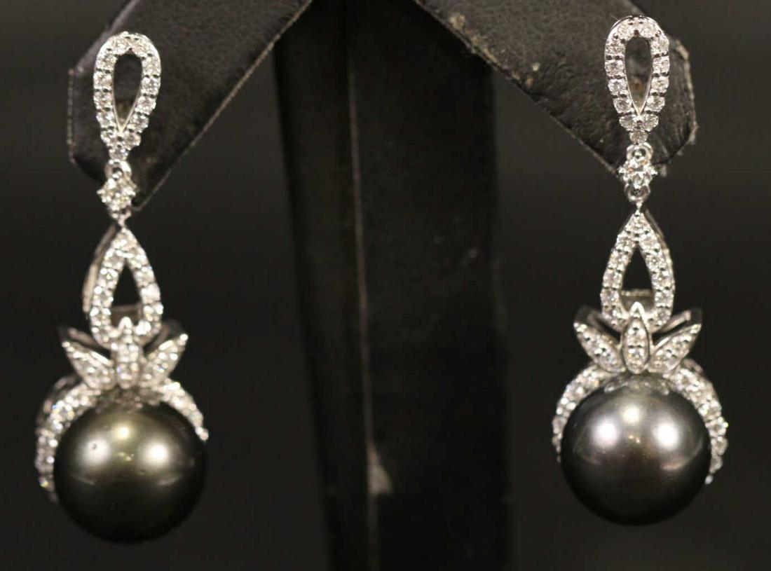 13MM TAHITIAN PEARL & 1.46CT DIAMOND EARRINGS (1 of 5)
