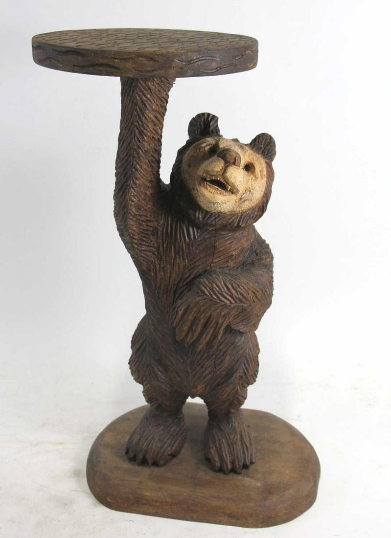 CARVED WOODEN BEAR END TABLE: CARVED WOODEN BEAR END TABLE. Height: 25 in. by Width: 13 in. by Depth: 9.5 in.