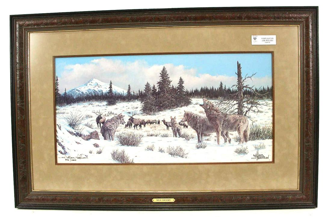 WILLIAM HOFFMAN WILD COUNTRY PRINT ED. #992/1000: FRAMED WILLIAM HOFFMAN "WILD COUNTRY" PRINT EDITION #992/1000. Height: 22 in. by Width: 33 in.