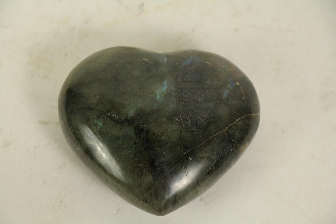 LABRADORITE HEART: LABRADORITE HEART - (LA47) - 0.6 LBS. Height: 3 in. by Width: 4 in. by Depth: 1 in.